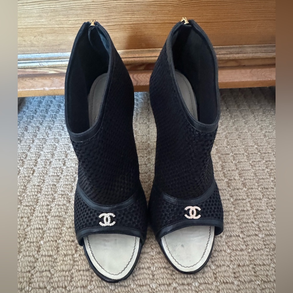 Chanel Mesh CC Peep Toe Ankle Boots